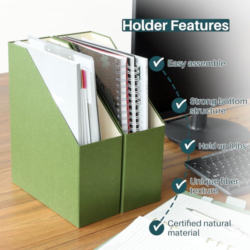 Magazine Holder - File Holder and Desk Organizer, Paperboard Book Organizer and Storage Box for Documents, Magazine Holder Rack for Classroom, Home, and Office (Leaf Green, 4-Pack) - color: Leaf Green, 4-Pack