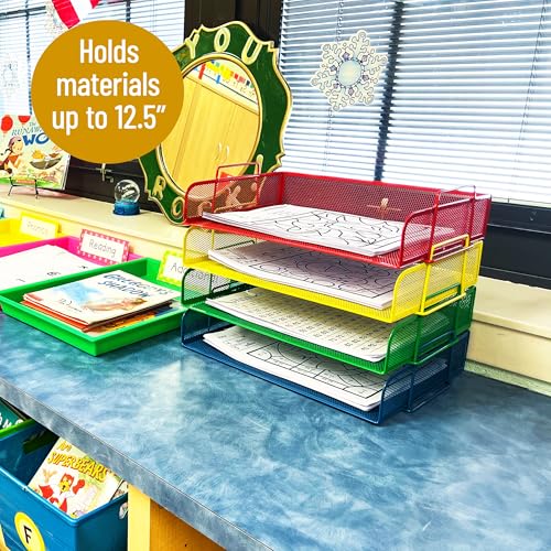 Mind Reader Stackable Paper Tray, Classroom Organizer, File Storage, Teachers, Metal Mesh, 4 Pcs., Multi-Colored - color: Assorted Colors, size: 13.3" x 9.8" x 11.3"