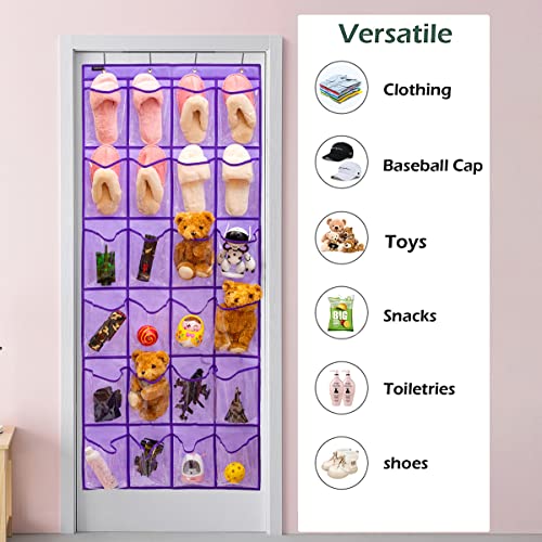 Modern Over the Door Shoe Rack Organizer with 24 Clear PVC Pockets, Purple - color: 24 Pockets-Purple