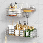 TAILI Shower Caddy Suction Cup 2 Pack with Hooks and Soap Holder, Heavy Duty Shower Organizer for Bathroom, No Drilling Silver Bathroom Suction Shelves-Silver - style: 2 × Silver