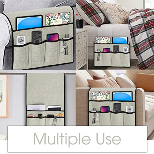 Joywell TV Remote Caddy Armchair Caddy for Recliner Sofa Armrest Organizer Non Slip Arm Chair Caddie with 6 Pocket Storage for Magazine, Tablet, Phone, iPad, Silver Grey - color: Silver Grey, size: 19'' x 35''