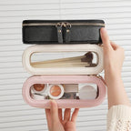 Aveniee Slim Clear Makeup Brush Bag, Small Cosmetic Brush Holder, Mini Toiletry Bag Travel Case for Women, Thin Make up Bags with Dual Zipper, Cute Travel Essentials Bag Organize - Black - color: Black, style: Graceful Slim