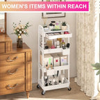 Goovilla 4 Tier Rolling Utility Cart Organizer with Removable Drawer, Stable and Sturdy White Rolling Storage Carts with 2 Lockable Wheels for Bathroom, Kitchen, Snack, Craft, Makeup, Baby Essentials - size: 4 Tier, style: White