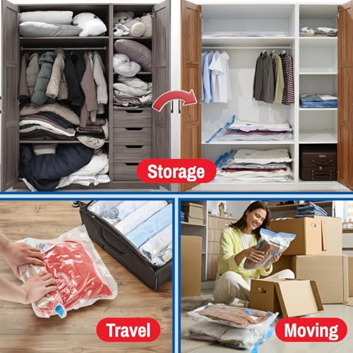 Spacesaver 4 Pack Jumbo Vacuum Storage Bags for Blankets & Clothes – Jumbo Vacuum Sealed Compression Bags with Hand Pump – Space Saver Storage Bags for Bedding, Moving, Travel & Organization - size: 4 Jumbo Bags