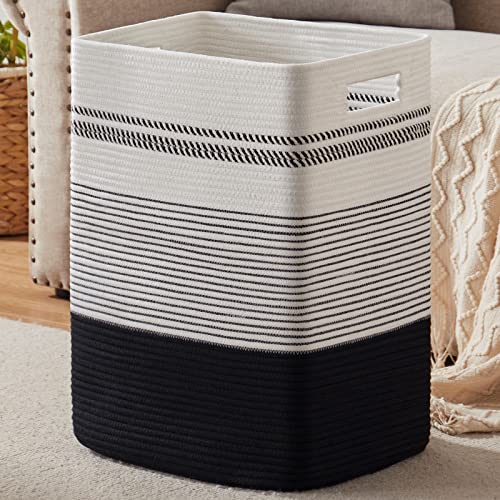 80L Large Cotton Rope Laundry Basket for Bedroom & Laundry Room, Tall Clothes Hamper with Sturdy Handles, Neutral Storage Bin Capable of Holding Blankets and Toys - color: Black& White, size: 80L