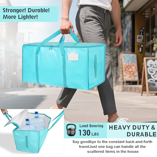 12 Pack-Extra Large Heavy Duty Moving Bags - Waterproof Storage Totes with Handles & Zippers, Foldable for College Dorm, Storage (lake blue) - color: lake blue, size: 12