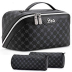 BOYATU Travel Makeup Bag Cosmetic Bags for Women: 3 Pcs Set Large Capacity Make up Bag with Handle - Vegan Leather Toiletry Bags with Compartments - Makeup Organizer for Travel Essentials(A-7-Black) - color: A-7-Black