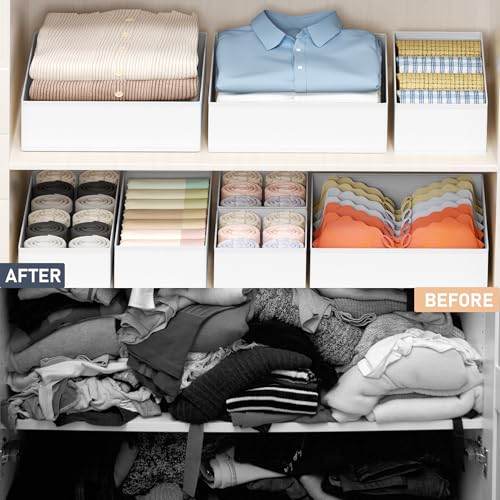 DIMJ Drawer Organizer Clothes - 18 Pack Baby Dresser Organizer for Nursery, Foldable Drawer Organizer Bins for Closet Bedroom Organization, Fabric Clothes Storage Dividers for Underwears, Socks, Bras - color: White, size: 18 Pack
