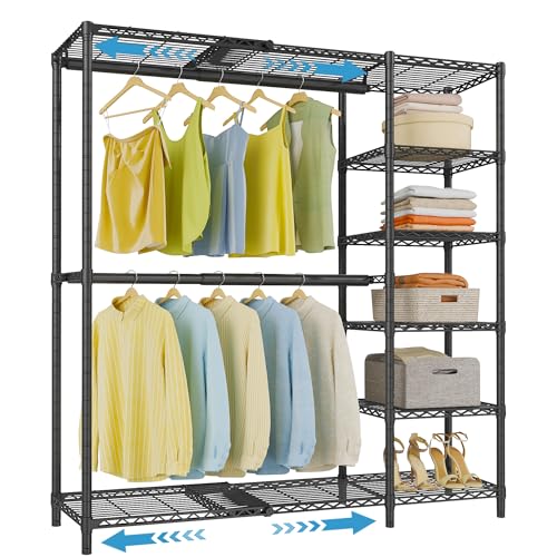 VIPEK X2 Expandable Reach-in Closet Racks Adjustable from 3'3" to 4'8" Portable Open Walk-in Closet Rack System with Flexible Shelves and Hanger Rods Clothing Rack for Hanging Clothes, Black - color: Black