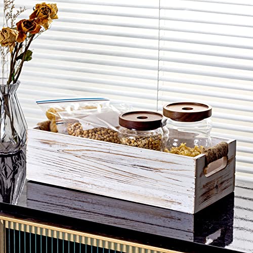 TIMRIS Rustic Wooden Toilet Paper Holder, Farmhouse Bathroom Decor, Toilet Tank Basket, Decorative Storage Container (Whitewash) - color: Whitewash
