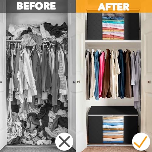 SpaceAid 6 Pack 90L Clothing Storage Bags, Heavy Duty Closet Storage Bins, Extra Large Moving bags, Storage Containers for Clothes, Blankets, Comforters, and Pillows - Black - color: Black, size: 6 Pack