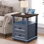 REDAYFUR 18" Wide End Table with Fast Charging Station Set of 2, 18” Wide Sofa Side Table with Drawers,End Table with Drawers for Living Room,Blue - color: Dark Blue, size: 1 Set