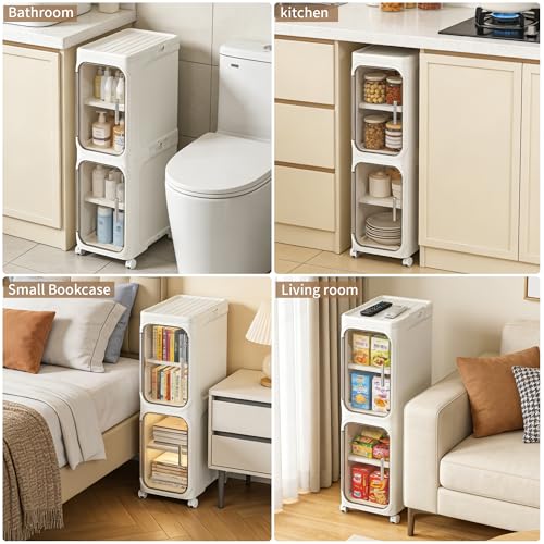 LXLXXL Narrow Storage Cabinet Slim Bathroom Storage Cabinet with Movable Wheels Tall Bathroom Organizer Skinny Cabinet for Small Spaces，2-Tier White - color: White, size: 2-Tier