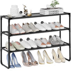 Long Shoe Rack, 3-Tier Stackable Shoe Organizer for Closet, Entryway, Hallway, Extra Bottom Layer, Holds 16-20 Pairs, Sturdy & Durable Waterproof Fabric Shelf, Space-Saving,Black(35.8" Wide) - size: 3-Black