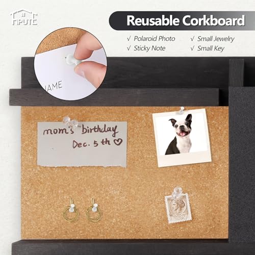 Key Holder for Wall Mount with Mail Organizer, Farmhouse Key Holder for Wall with Shelf, Chalkboard&Corkboard, Entryway Organizer 11 Metal Hooks, Decorative Natural Pine Wood, 14.6*11.1*3.3”, A-Black - color: Black-A