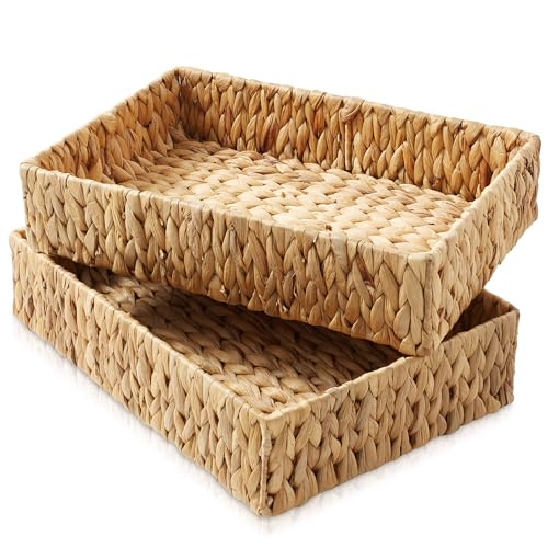 Casafield Set of 2 Bathroom Storage Baskets, Natural - Water Hyacinth, 15.75" W x 11.25" D x 3.25" H, Woven Toilet Tank Topper Bins for Organizing Tissues, Toilet Paper, Toiletries, Shelves - color: Natural - Hyacinth, size: 15.75" x 11.25" x 3.25"