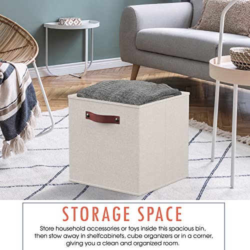 Ornavo Home 11 x 11 Storage Cube Bins, Foldable Collapsible Fabric Storage Bins Box Linen Shelf Basket Cube Organizer for Closet with Leather Handles, 6 Pack, Beige - color: Beige, size: Cube - 11 x 11 x 11