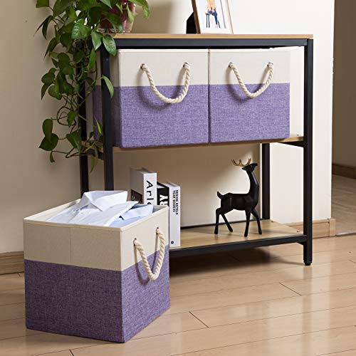 PRANDOM Large Foldable Cube Storage Bins 11x11 inch [4-Pack] Fabric Linen Storage Baskets Cubes Drawer with Cotton Handles Organizer for Shelves Nursery Closet Bedroom Purple - color: Purple, size: 11x11 inch(4-Pack)