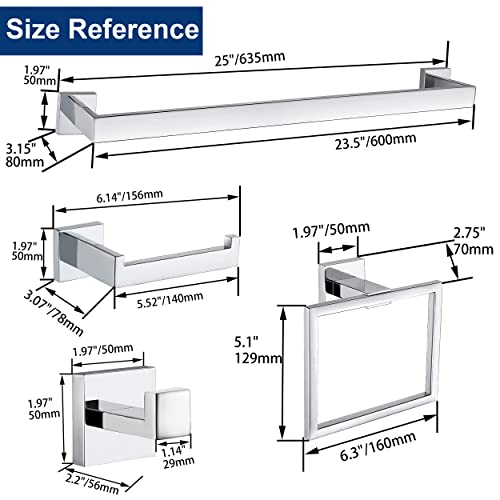 10 Pieces Bathroom Hardware Accessories Set Polished Chrome,24 Inch Bathroom Towel Rack Set SUS304 Stainless Steel, Square Bath Towel bar Set Heavy Duty, Wall Mounted - color: Polished Chrome, size: 24" 10pcs