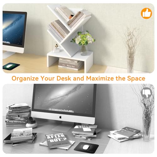 Godferyxin Small Bookcase with Drawer – Compact Book Holder for Small Spaces, White Small Book Shelf for Office, CDs, and Decorative Items, Fits Bedroom Desk Bookshelf Tree - color: 4-tier-white
