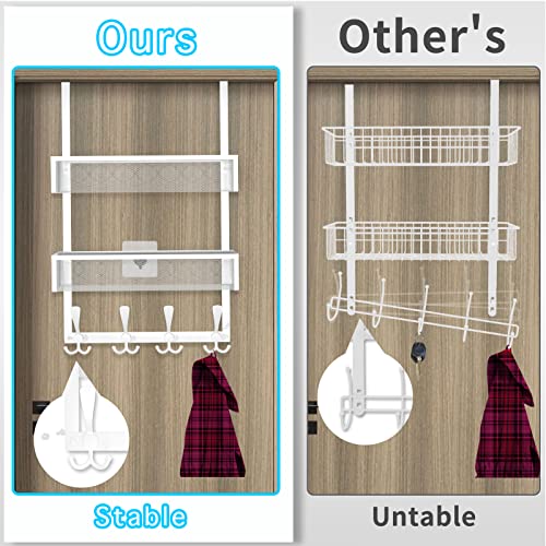 Kaiferty Over The Door Hooks Organizer,Coat Rack with 12 Hooks and 2 Mesh Baskets,Back of Door Storage Organizer for Bathroom,Bedroom,Kitchen,Office(White) - color: 2 Upgrated Baskets-White