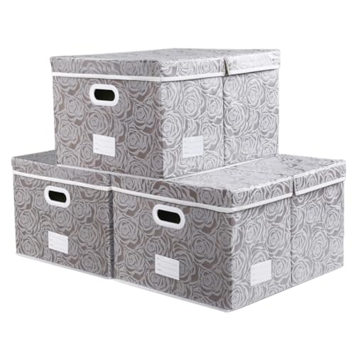 PRANDOM Extra Large Collapsible Storage Boxes with Lids Fabric Decorative Storage Bins Cubes Organizer Baskets with Cover Handles Divider for Bedroom Closet Living Room 19.7x15.7x11.6 Inch 3 Pack - color: Gray, size: X Large(3-Pack)