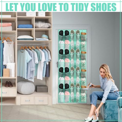 Windyun 40 over the Door Shoe Organizer Large Mesh Pocket Hanging Shoe Rack for Closet Turquoise Nonslip Behind Door Storage Holder Back to School Organizer for Dorm Room College Classroom Storage - color: Turquoise