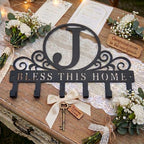 Metal Letter J Key Holder for Wall, Decorative Metal Key Holder Wall Mount, Key Hooks Coat Rack Monogram Wall Decor, Perfect for Bathroom, Living Room, Kitchen, Anniversary Housewarming Gift - style: J