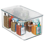 mDesign Plastic Deep Storage Bin Box Container with Lid and Built-In Handles - Organization for Fruit, Snacks, or Food in Kitchen Pantry, Cabinet, or Cupboard, Ligne Collection, 2 Pack, Clear - size: 10.6 x 6.2 x 5.2 (Pack of 2)