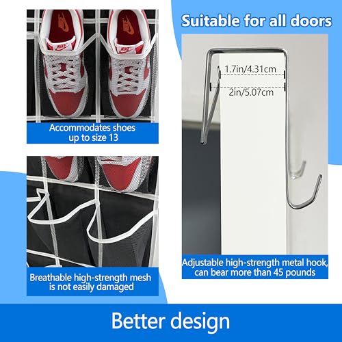 over the door shoe organizer,2025 upgraded,shoe organizer,35 Huge pockets,over door shoe organizer,Store size 13 shoes,shoe organizer,Strong material,hooks Suitable for various doors,black/white - color: Black/White, size: 71'' x 25.4''/Pack of 1