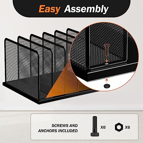 Kuntine.B Desk File Organizer Upright Mesh Desktop Organizer File Sorter Office Organization File Holder for Home, Office & Classroom (Black, 2 Pack 5-Section)