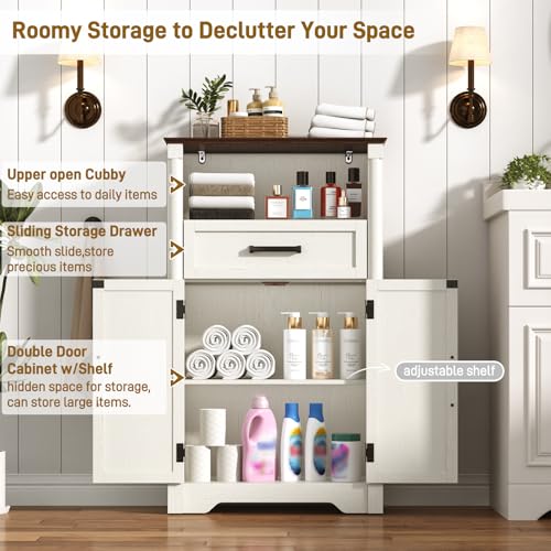 jiteentarou Farmhouse Bathroom Storage Cabinet,Bathroom Floor Storage Cabinet with Roman Column Decor,Small End Table with Barn Doors,Small Bathrooms Organizer(Rustic White) - color: Rustic White, style: Floor Storage Cabinet