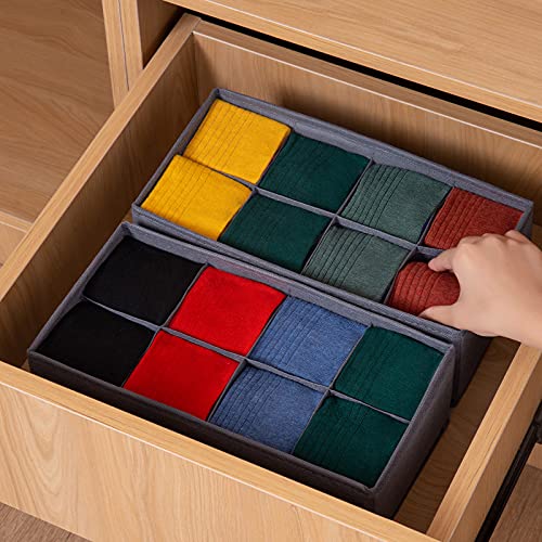 Qozary 3 Pack Sock Underwear Drawer Organizer Dividers, Non-Woven Fabric Collapsible Cabinet Closet Storage Boxes for Clothes, Socks, Lingerie, Underwear, Tie, Belt, Baby, Bedroom (Gray, 8 Cells) - color: Gray, size: 8 Cells