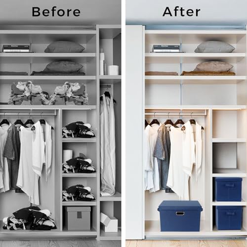 SNWDN 2 Pack Large collapsible Fabric Storage Bins with Lids Fabric storage box with lids for Household and office use (Dark Blue 17.3x11.4x11.8 inches) - color: Dark Blue, size: Large（2-Pack 17.3*11.4*11.8 Inches）