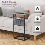 Vagusicc C Shaped End Table, Set of 2 Tall Side Table for Couch, Adjustable Height Small Couch Side Table for Small Spaces, End Table Slide Under Sofa Table TV Tray Arm Table for Living Room, Grey - color: Greige 2pc
