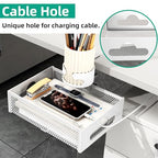 CABTE Desk Cup Holder with Drawer Organizer, Anti-Spill Clip-On Table Cup Hook with 360° Rotation Hidden Storage Box for Office Home Gaming Table (White) - color: White