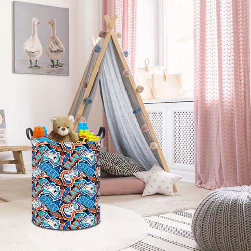 19.7" Laundry Basket,Dirty Clothes Hamper,Waterproof Storage Bin,Room Decor,Gift Baskets,Nursery Hamper(Game) - color: Game
