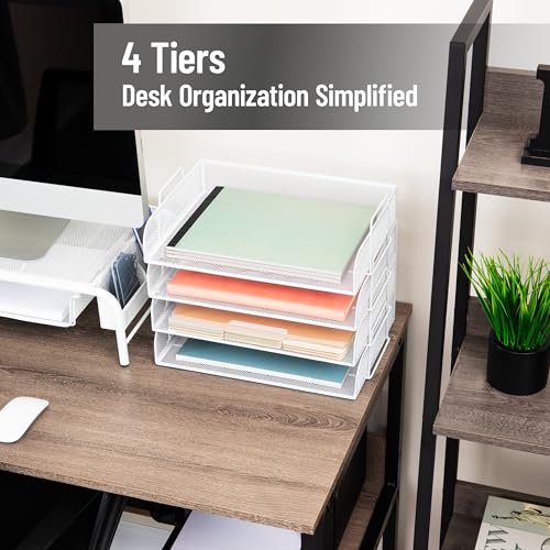 Mind Reader Stackable Paper Tray, Desktop Organizer, File Storage, Office, Metal Mesh, 4 Pcs., White - color: White, size: 13.3" x 9.8" x 11.3"