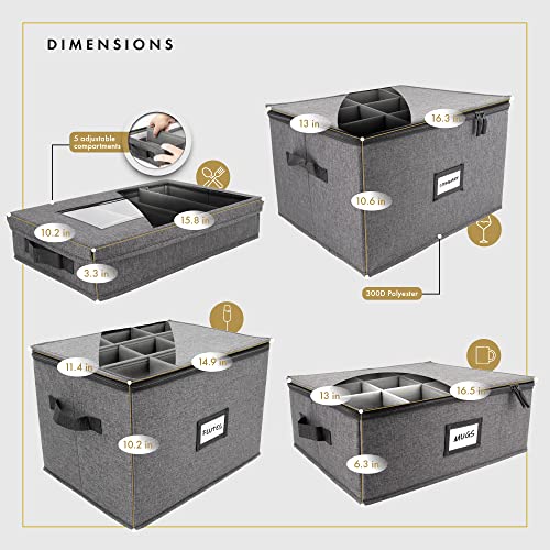 HOMELUX THEORY Champagne Flute Storage Box with Dividers, Hard Shell China Storage Containers, Heavy Duty Glassware Storage Box & Stemware Storage Container with Lid, Thick Surface, and Sturdy Handle - color: Dark Gray, size: 10. Champagne Flutes Storage