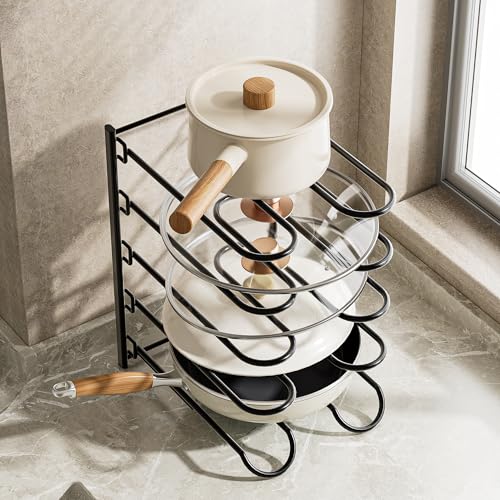 JAQ Pots and Pans Organizer, 13.18 inch Heavy Duty Pot Lids Rack Holder Adjustable Height for Muffin Tins, Baking Sheets, Skillets,Cookware,Bakeware in Cabinets Shelf Countertop Pantry-Black - color: Black