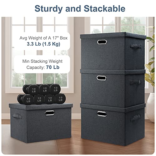 Graciadeco Large 17" 36 Quart Collapsible Stackable Storage Bins with Lids, 3 Packs Dark Gray Foldable Fabric Closet Storage Boxes with Lids, Heavy-duty Linen Cube Baskets(17x12x11) - color: Dark Gray, size: Large -3 Pack