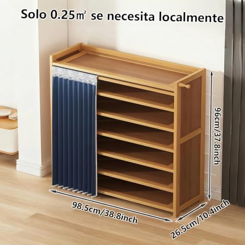 6-Tier Bamboo Shoe Rack with Cover, Free Standing Shoe Racks, Bamboo Wood Shoe Rack for Entryway & Closet, Holds up to 18-24 Pairs of Shoes 38.8" x 10.4" x 37.8" - size: 6-Tier with Cover