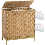 SETVSON Laundry Hamper with Lid 132 L, (35 Gallons) Clothes Hamper with Lid, Handwoven Rattan Laundry Hamper with Metal Heightened Feet, Laundry Hampers with 3 Removable Liner Bags for Laundry-Natural - color: Natural, size: 132 L - 35 gal