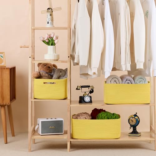 MiniArk Large Storage Baskets for Shelves, Closet Organizers Bins for Clothes Blanket Towels, Baby Nursery, Toy Baskets Box, Woven Rope Baskets, 17 x 13 x 7.5”, 2 Packs Yellow - color: Yellow, size: 2pcs-L17×W13×H7.5"