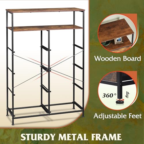 WLIVE Fabric Dresser for Bedroom with Open Shelves, Tall Dresser with 8 Drawers, Storage Tower with Fabric Bins, Chest of Drawers for Closet, Hallway, Rustic Brown Wood Grain Print - color: Rustic Brown Wood Grain Print, style: Raised Shelves
