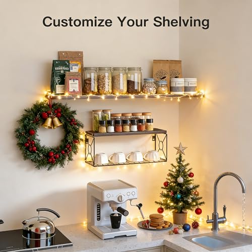 Amada Bathroom Shelves Over Toilet with Storage Basket, Floating Wall Shelf for Home Organization & Wall Decor, Bathroom/Kitchen/Living Room Shelves–Rustic Brown - color: Dark Carbonized Brown