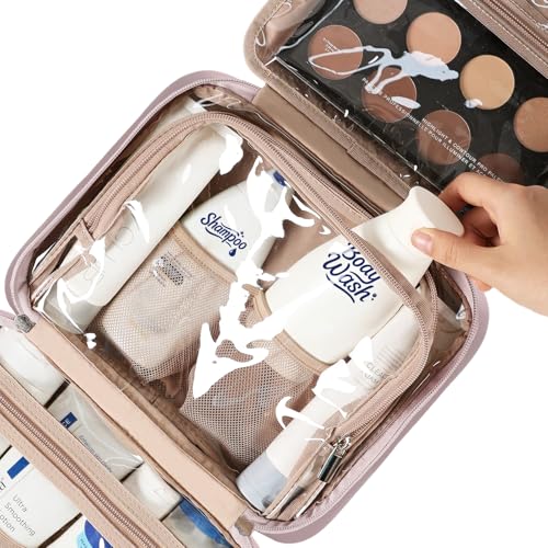 NISHEL Travel Toiletry Bag for Women, Makeup Essentials Organizer, Hanging Case for Accessories, Cosmetics, Medium Size, Peach-Pink - color: Peach-Pink, size: Medium