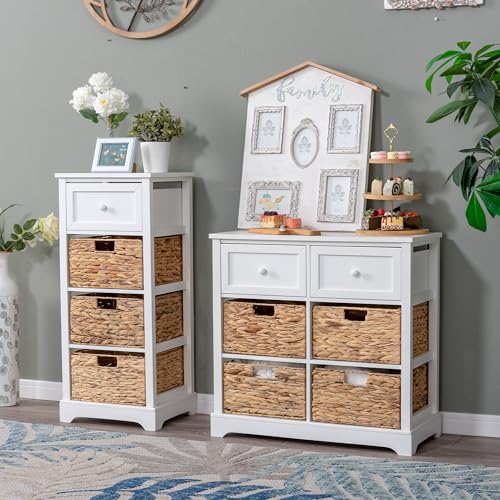 PHI VILLA White Storage Cabinet with Baskets, Accent Cabinet with Drawers, Entryway Rattan Cabinet with Shelves - color: White, size: 6 Drawers