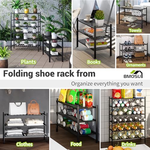 BMOSU 3-Tier Bamboo Shoe Rack Premium Stackable Shoe Shelf Storage Organizer for Hallway Closet Living Room Entryway Organizer (Black Bamboo) - color: Black Bamboo, size: 3-Tier（27*11*18.3inches）