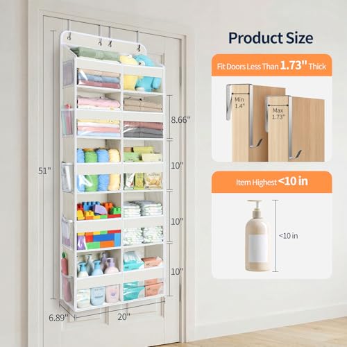 Yecaye Over The Door Organizer, 5 Tier Extra Large Behind Door Storage of 10 Compartments, 80lbs Heavy Duty Door Organizer Hanging with Clear Window for Closet Bedroom Pantry Bathroom, Beige - color: Beige, size: 5 Tier